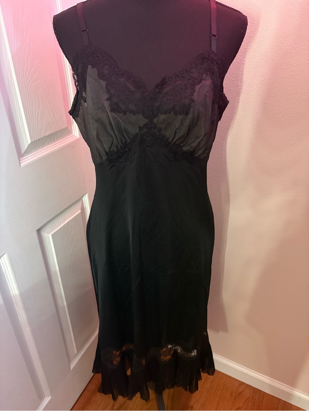 Vintage Vanity Fair Black Lace Trim Slip Dress